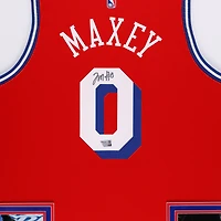 Tyrese Maxey Philadelphia 76ers Autographed SM Deluxe Framed Jordan Brand Red Statement Edition Swingman Jersey 