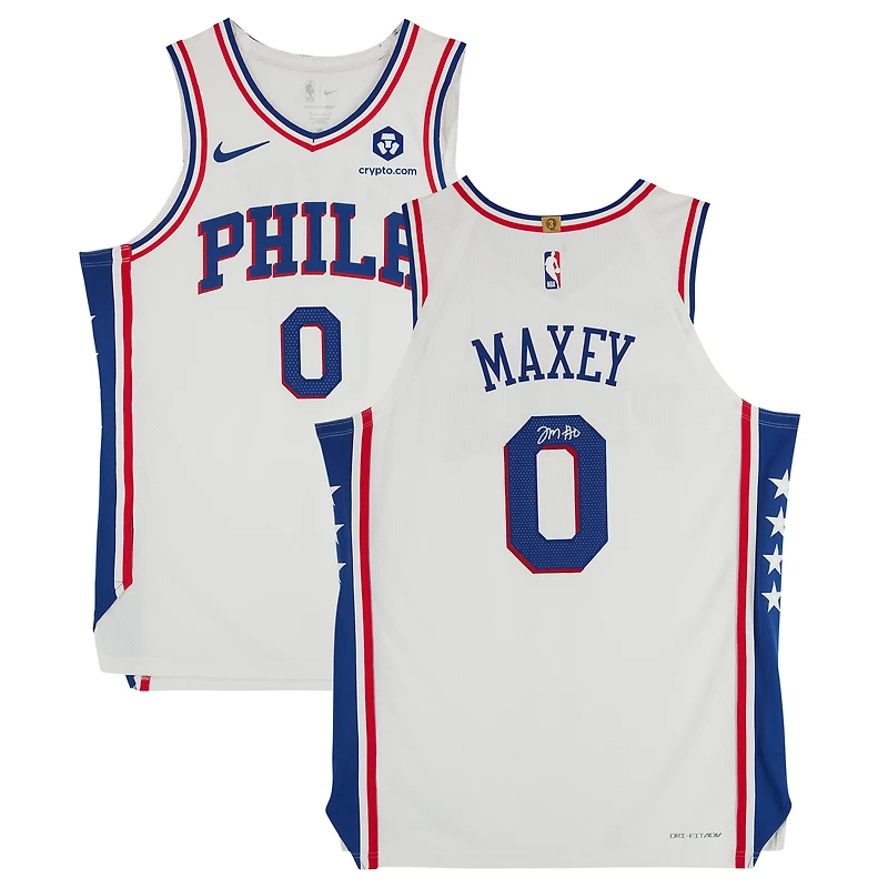 Maillot authentique blanc dédicacé par Tyrese Maxey des Philadelphia 76ers, édition Nike Association