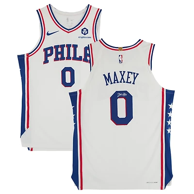 Maillot authentique blanc dédicacé par Tyrese Maxey des Philadelphia 76ers, édition Nike Association