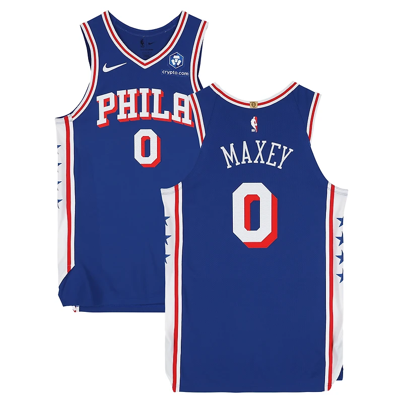 Maillot Nike royal n° 0 porté par Tyrese Maxey (Philadelphia 76ers) lors de la saison NBA 2025-2026 - Taille 48+4