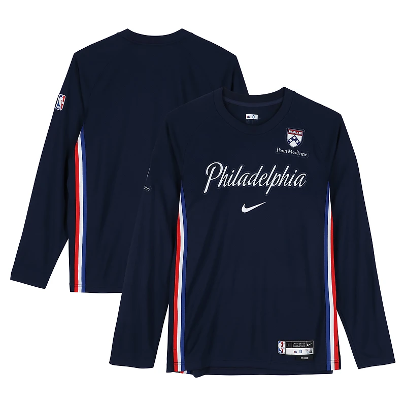 Maillot à manches longues Nike City bleu marine porté par Tyrese Maxey (Philadelphia 76ers) lors de la saison NBA 2025-2026 - Taille L