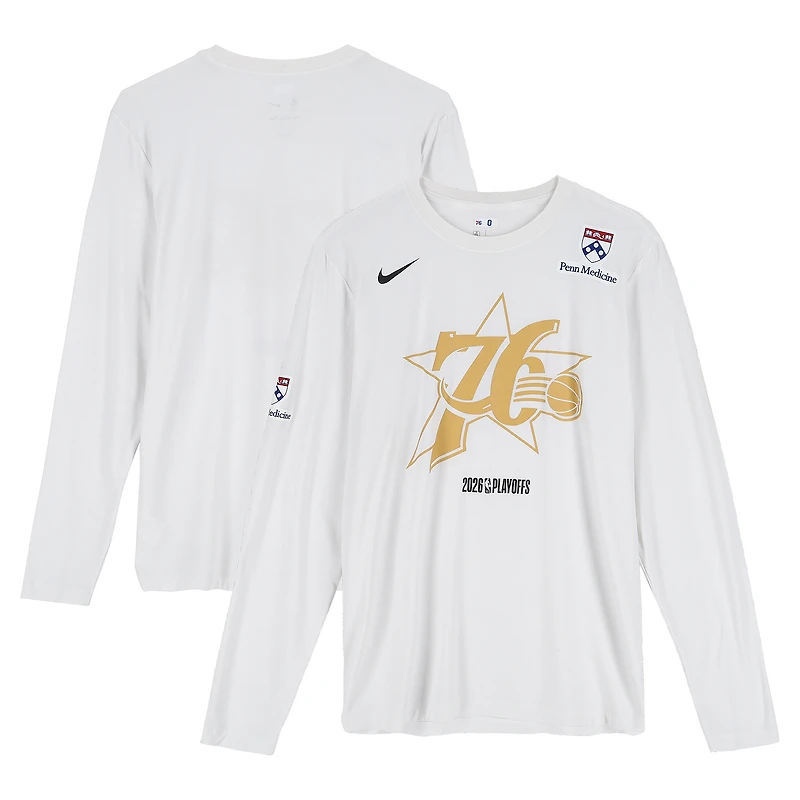 Maillot blanc à manches longues Nike porté par Tyrese Maxey (Philadelphia 76ers) lors des playoffs NBA 2026 - Taille L