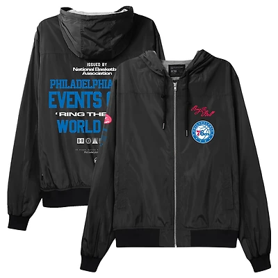Veste unisexe Bleacher Report x Mitchell & Ness Black Philadelphia 76ers Backstage Crew Hoodie Full-Zip Jacket
