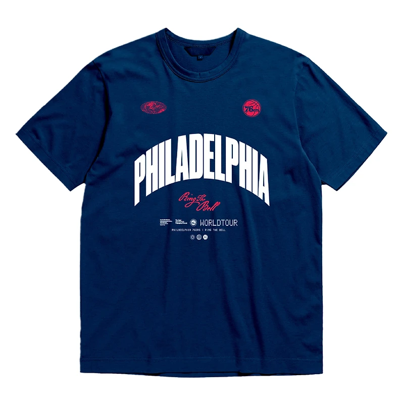 Unisex Bleacher Report x Mitchell & Ness Navy Philadelphia 76ers World Tour T-Shirt