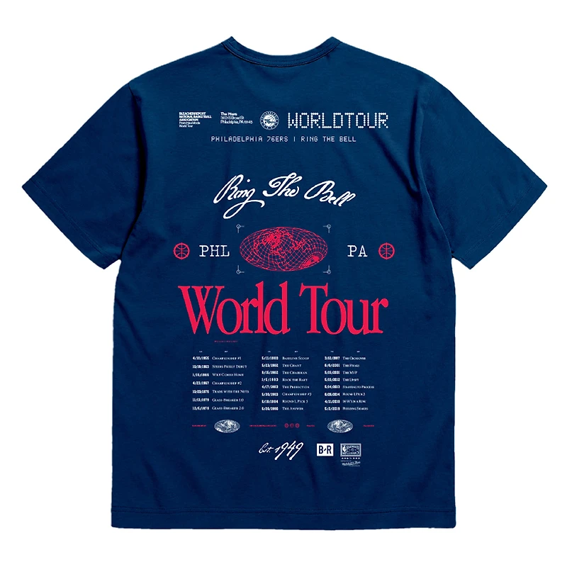 Unisex Bleacher Report x Mitchell & Ness Navy Philadelphia 76ers World Tour T-Shirt