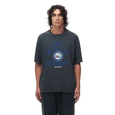 T-shirt boxy vintage unisexe noir chiné Philadelphia 76ers Miracle Academy x NBA Collection
