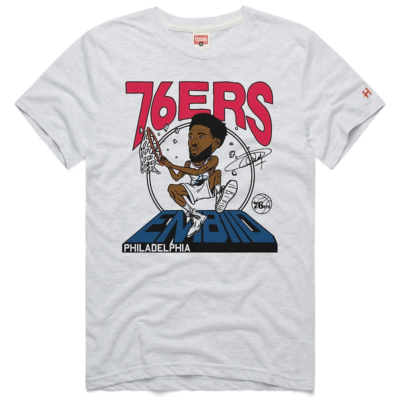 Unisex Homage Joel Embiid Ash Philadelphia 76ers 2024/25 City Edition Caricature Tri-Blend T-Shirt