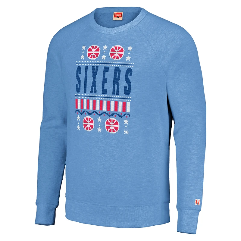 Sweat-shirt unisexe hommage bleu clair Philadelphia 76ers Holiday Raglan