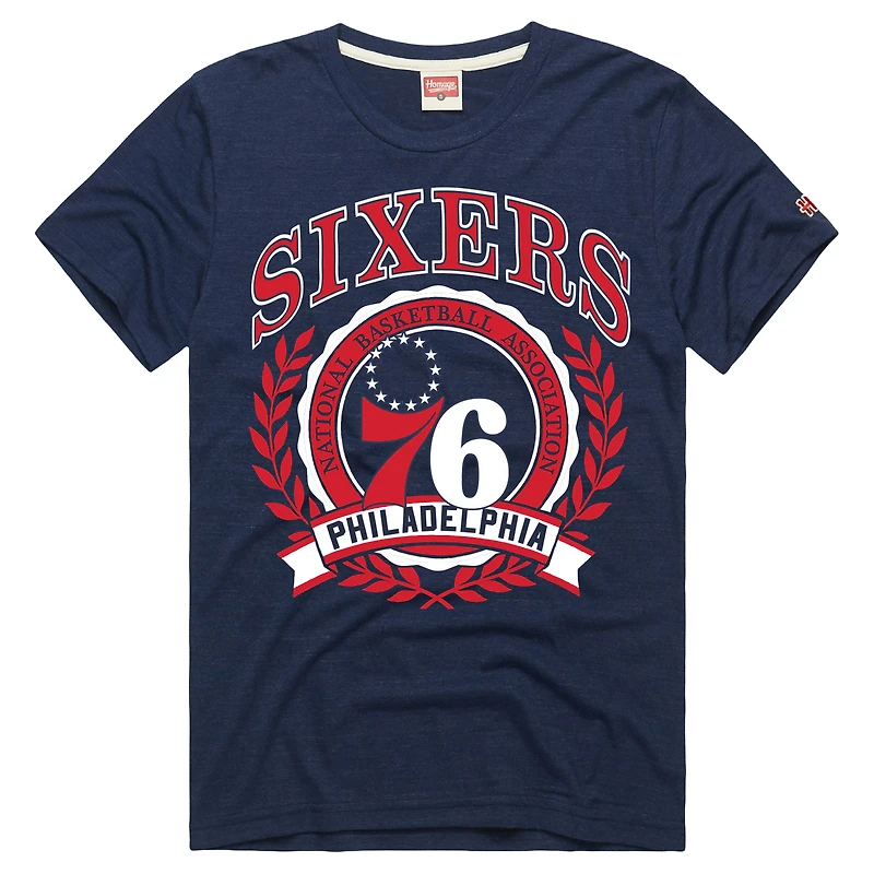 Unisex Homage Navy Philadelphia 76ers Crest Tri-Blend T-Shirt
