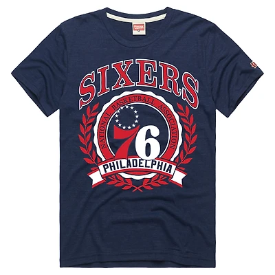 Unisex Homage  Navy Philadelphia 76ers Crest Tri-Blend T-Shirt