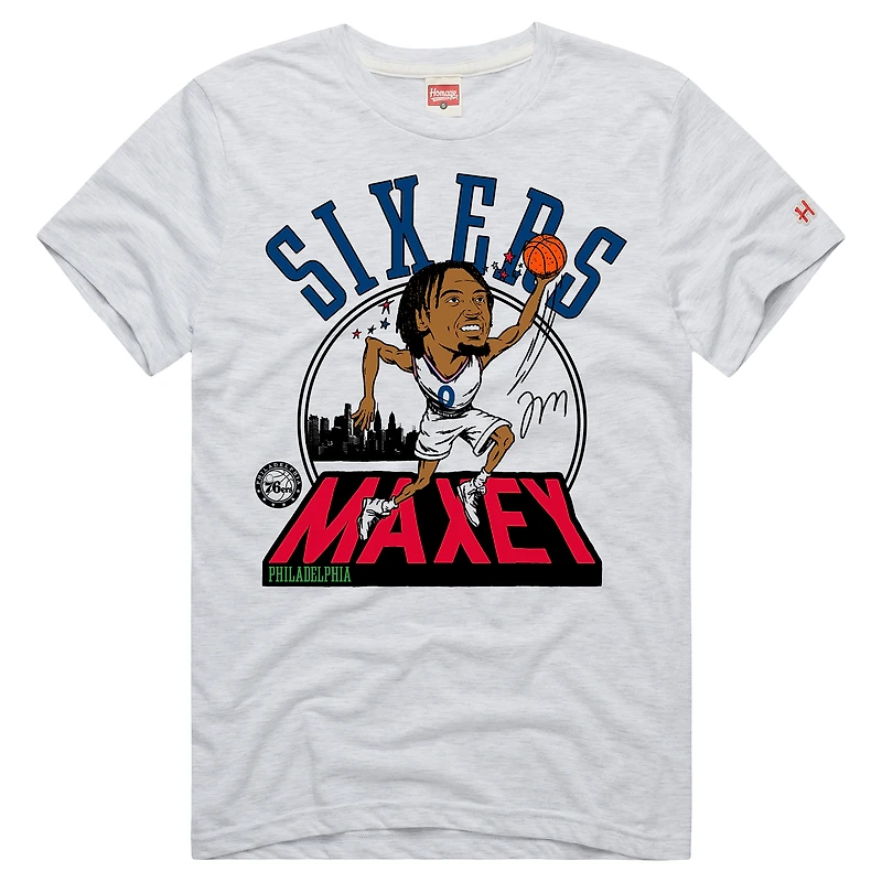 T-shirt unisexe hommage à Tyrese Maxey, couleur cendre, Philadelphia 76ers, signature tri-blend.