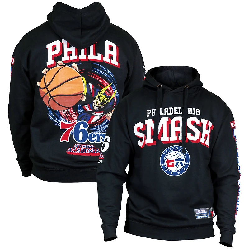 Unisex Hyperfly Black Philadelphia 76ers NBA x My Hero Academia All Might Smash Pullover Hoodie