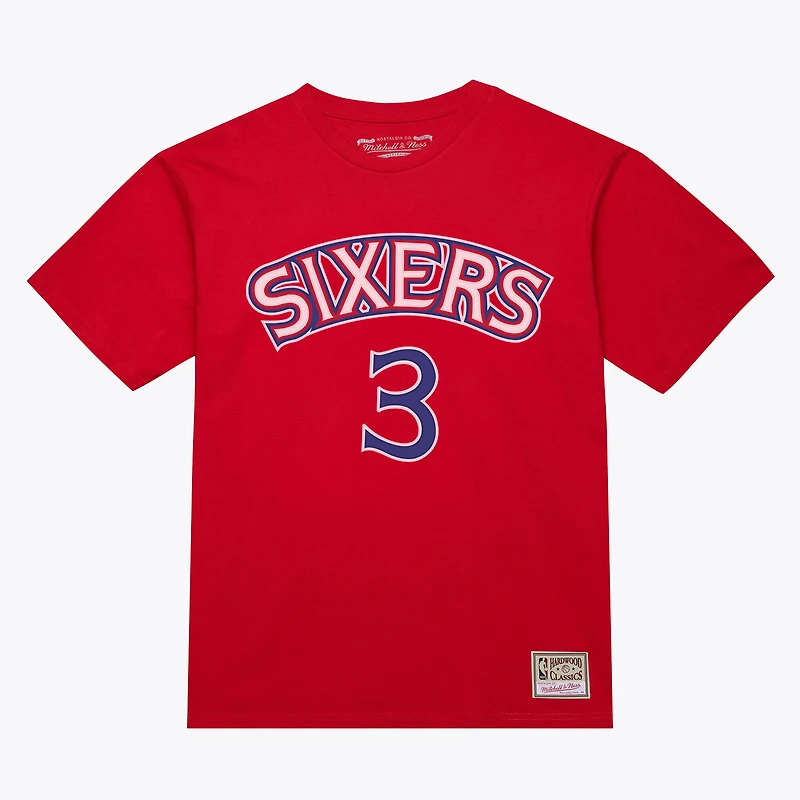 Unisex Mitchell & Ness Allen Iverson Red Philadelphia 76ers Hardwood Classics Name Number T-Shirt