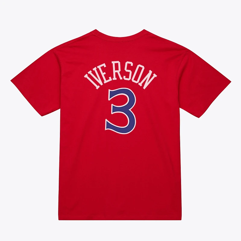 Unisex Mitchell & Ness Allen Iverson Red Philadelphia 76ers Hardwood Classics Name Number T-Shirt