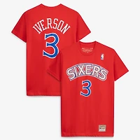 T-shirt unisexe Mitchell & Ness Allen Iverson rouge Philadelphia 76ers Hardwood Classics avec nom et numéro