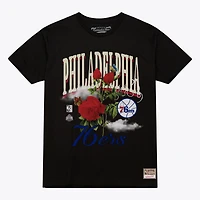 T-shirt unisexe Mitchell & Ness noir Philadelphia 76ers à motif floral