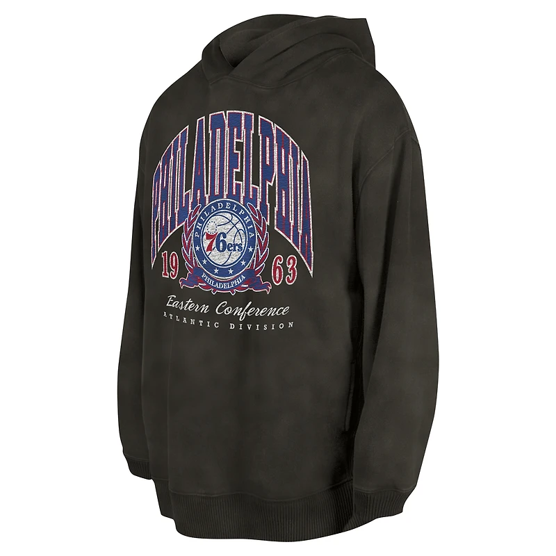 Unisex New Era Charcoal Philadelphia 76ers Oversized Essentials Pigment Wash Fleece Pullover Hoodie