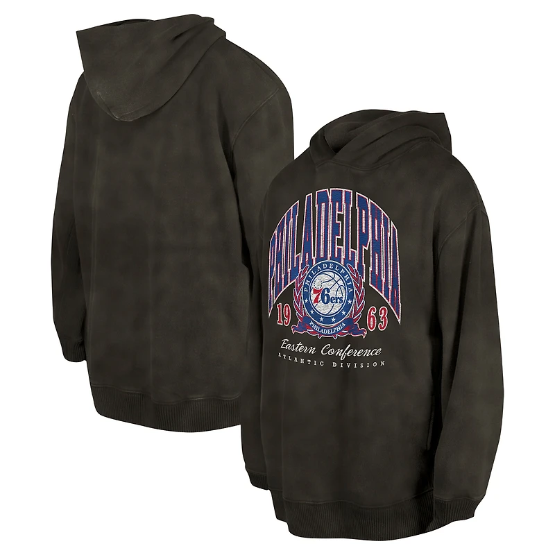 Unisex New Era Charcoal Philadelphia 76ers Oversized Essentials Pigment Wash Fleece Pullover Hoodie