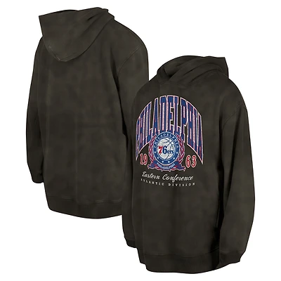 Unisex New Era  Charcoal Philadelphia 76ers Oversized Essentials Pigment Wash Fleece Pullover Hoodie