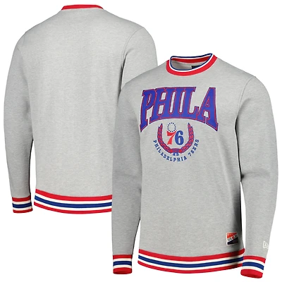Sweat à capuche unisexe New Era gris chiné Philadelphia 76ers Vintage Throwback Crew