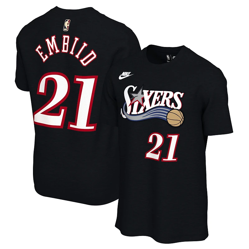 Unisex Nike Joel Embiid Black Philadelphia 76ers Name & Number T-Shirt - Classic Edition