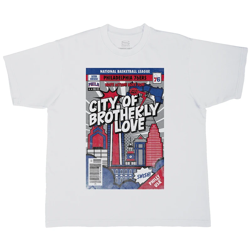 Unisex Stadium Essentials White Philadelphia 76ers Comic Book Cover Boxy T-Shirt