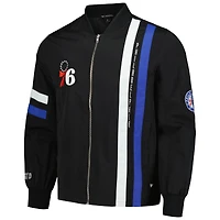 Blouson aviateur unisexe The Wild Collective noir Philadelphia 76ers Stitch Applique entièrement zippé