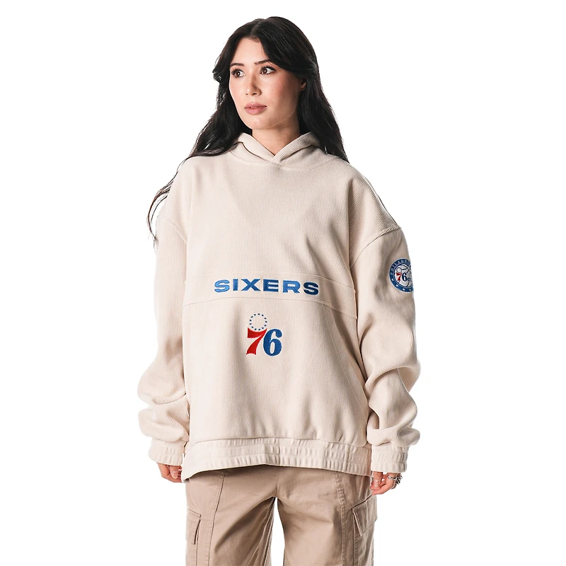Sweat à capuche unisexe en velours côtelé Tri-Blend de couleur crème Philadelphia 76ers The Wild Collective