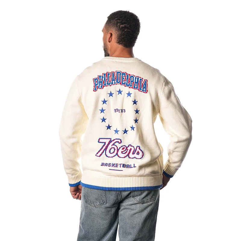 Unisex The Wild Collective  Cream Philadelphia 76ers Jacquard Knit Pullover Sweater