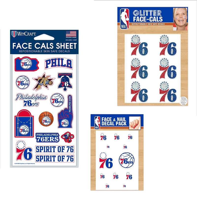 Ensemble de tatouages ​​sans eau WinCraft Philadelphia 76ers 4" x 7"