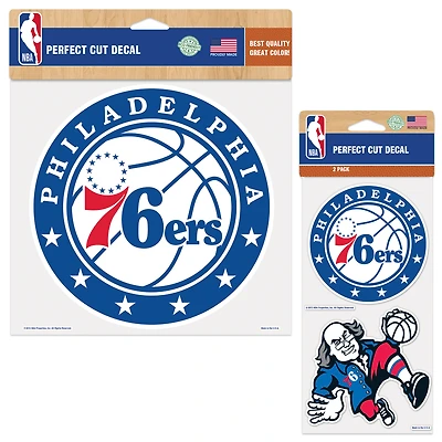 Lot de trois autocollants WinCraft à découpe parfaite pour les Philadelphia 76ers