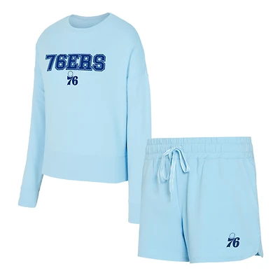Women's Concepts Sport Light Blue Philadelphia 76ers Elevation Tri-Blend Long Sleeve Top & Shorts Set