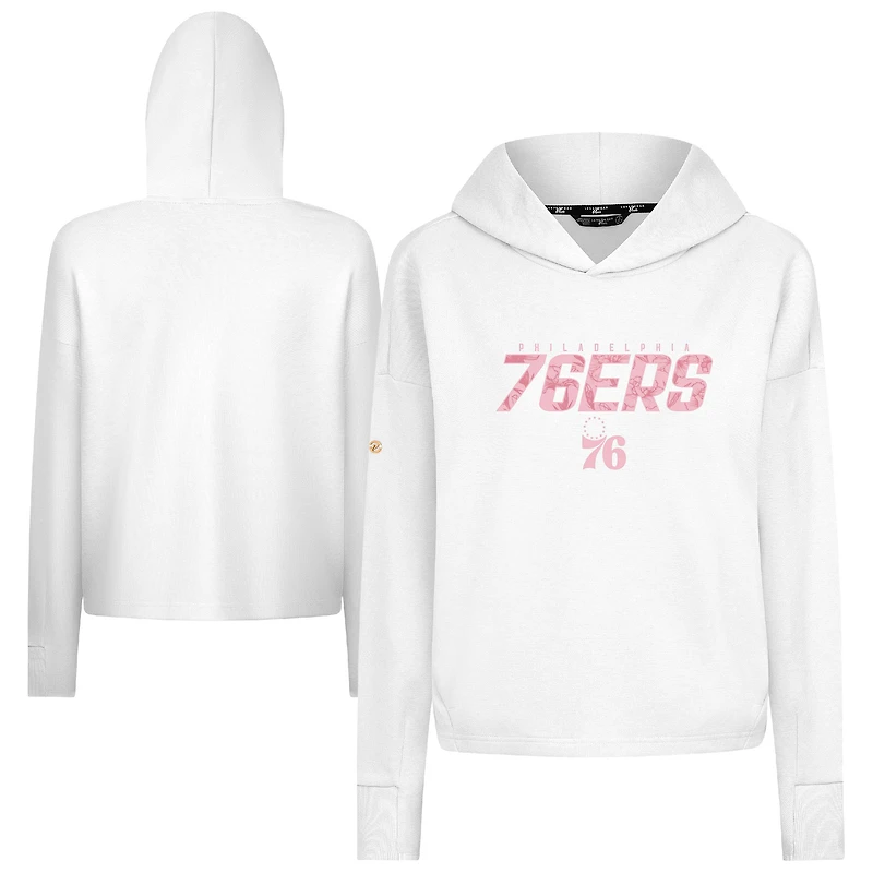 Women's Levelwear  White Philadelphia 76ers Mother's Day Sweet Floral Cropped Tri-Blend Pullover Hoodie