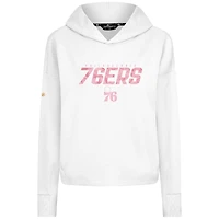 Sweat à capuche court imprimé floral blanc Philadelphia 76ers pour femme Levelwear
