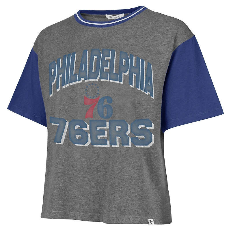 Women's '47  Gray Philadelphia 76ers Rise Clubhouse Ziggy Color Block T-Shirt
