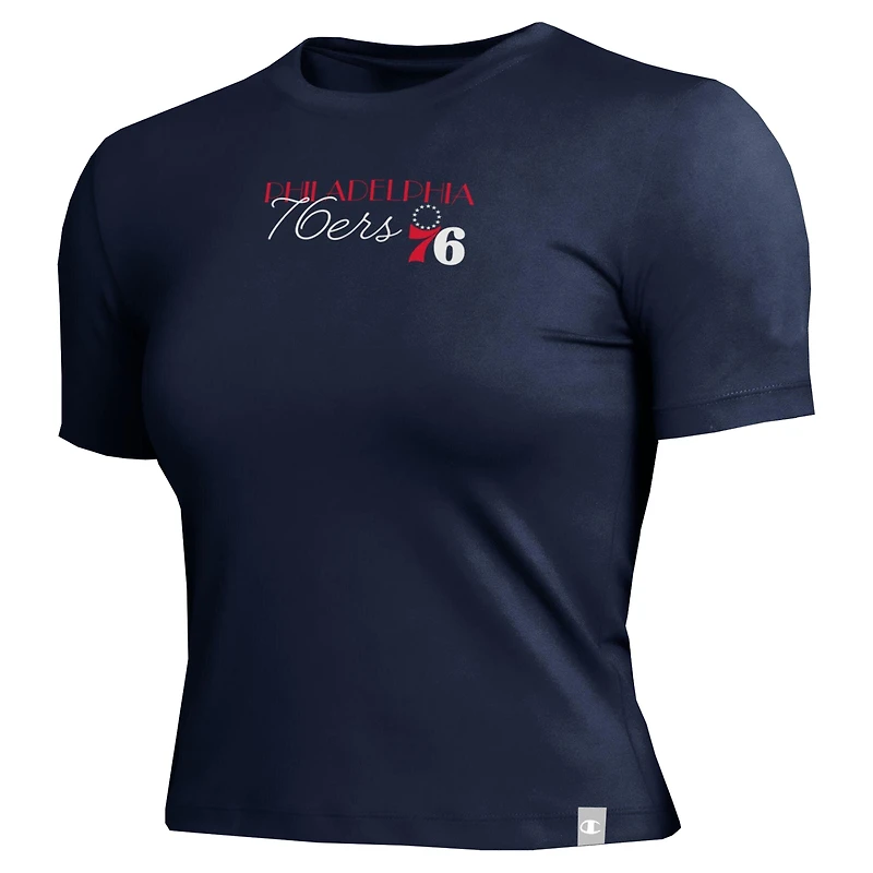 Women's Champion Navy Philadelphia 76ers Soft Touch Fitted Cropped T-Shirt