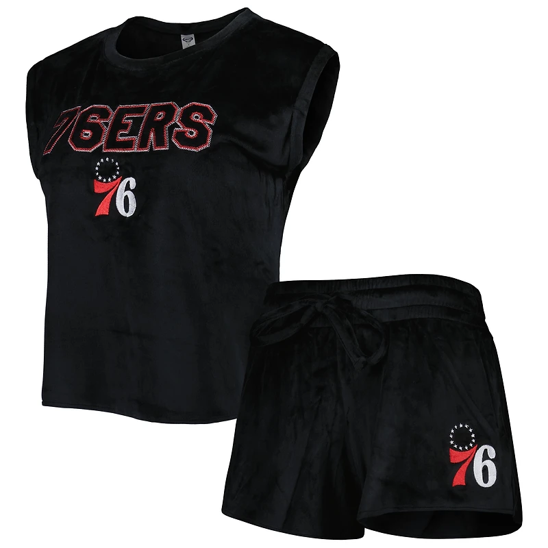 Ensemble de nuit Concepts Sport noir pour femme avec haut et short Intermission des Philadelphia 76ers