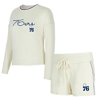 Women's Concepts Sport Cream Philadelphia 76ers Kaki Hacci Knit Long Sleeve Top & Shorts Set