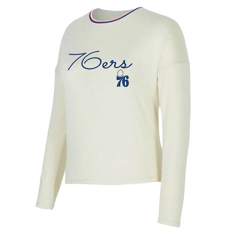Women's Concepts Sport Cream Philadelphia 76ers Kaki Hacci Knit Long Sleeve Top & Shorts Set