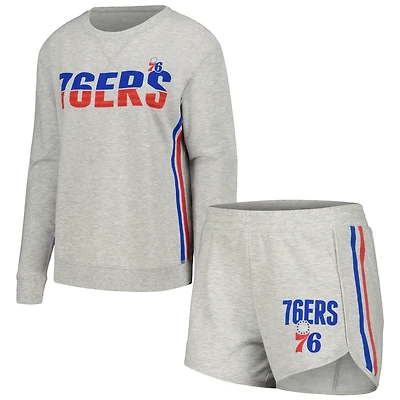 Ensemble de nuit avec t-shirt et short à manches longues Concepts Sport gris Philadelphia 76ers Cedar pour femmes