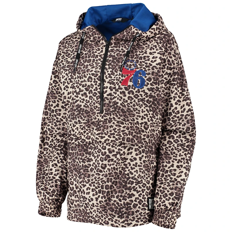 G-III Sports by Carl Banks Leopard Philadelphia 76ers Gabriella Windbreaker Half-Zip Hoodie
