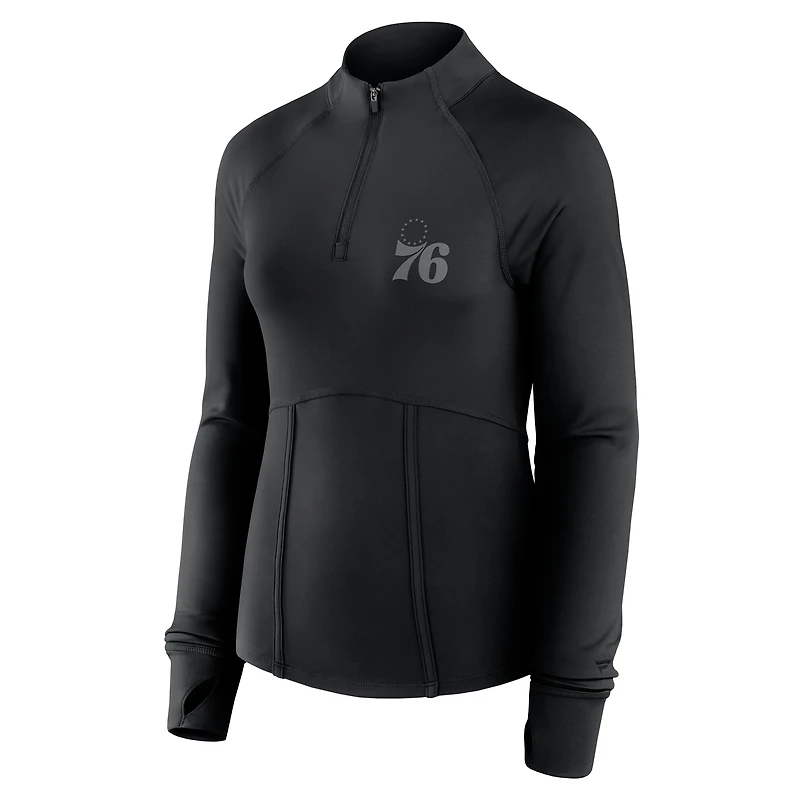 Haut à glissière quart de tour raglan noir Philadelphia 76ers Elements Match pour femme Fanatics