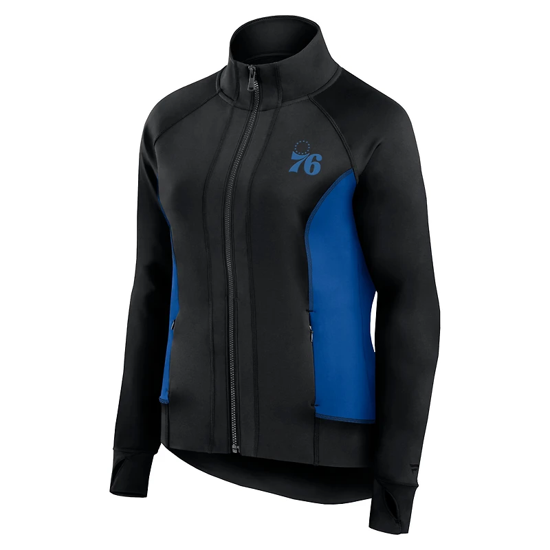 Veste de survêtement sport ajustée et entièrement zippée Fanatics pour femmes des Philadelphia 76ers Studio noire