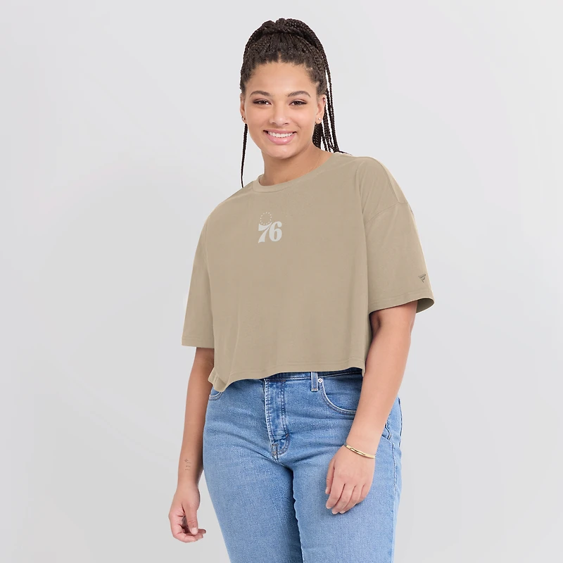 Women's Fanatics Khaki Philadelphia 76ers Elements Super Soft Boxy Cropped T-Shirt
