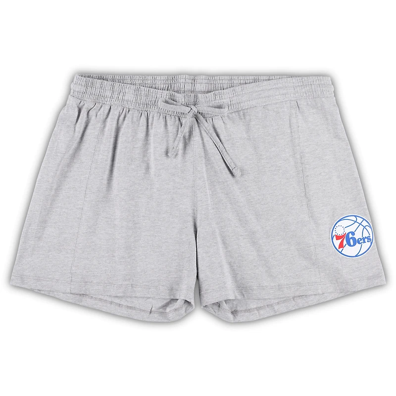 Ensemble combiné t-shirt et short grande taille Fanatics Royal/Heather Grey pour femmes des Philadelphia 76ers