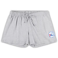 Ensemble combiné t-shirt et short grande taille Fanatics Royal/Heather Grey pour femmes des Philadelphia 76ers
