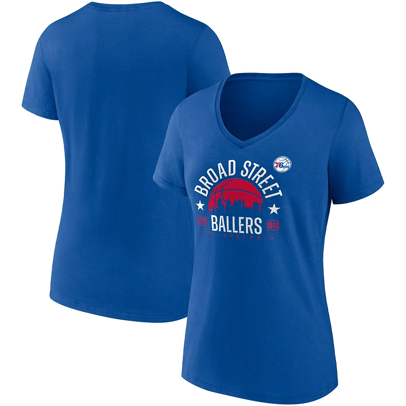 Fanatics pour femmes Royal Philadelphia 76ers Hometown Collection Broad Street Ballers T-shirt à col en V