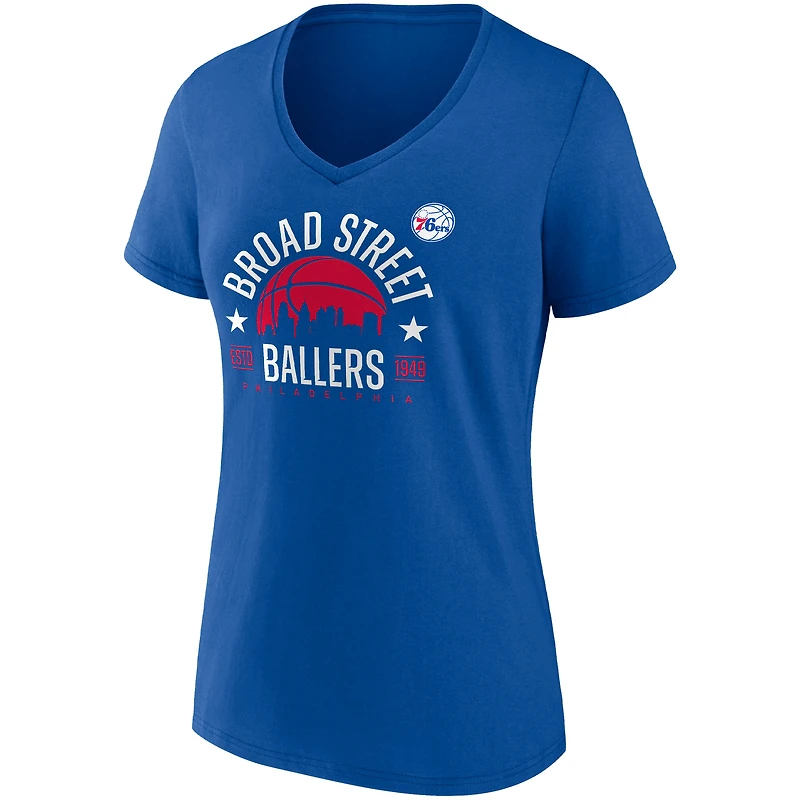 Fanatics pour femmes Royal Philadelphia 76ers Hometown Collection Broad Street Ballers T-shirt à col en V