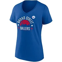 Fanatics pour femmes Royal Philadelphia 76ers Hometown Collection Broad Street Ballers T-shirt à col en V