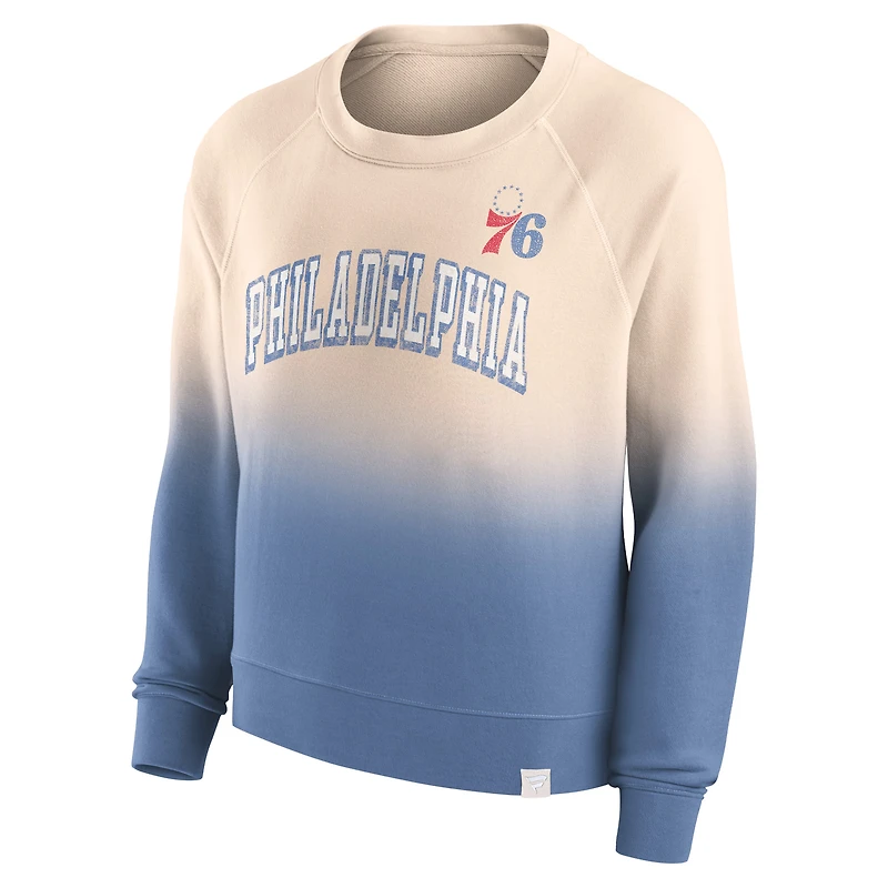 Sweat-shirt Fanatics Tan/Royal Philadelphia 76ers Lounge Arch Raglan pour femmes